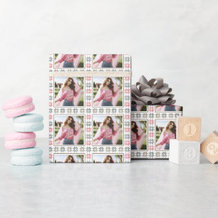 Sleek Personalized Photo and Holiday Poinsettia Wrapping Paper