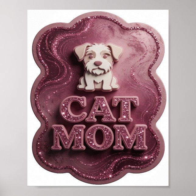 Sleek Pink CAT MOM Custom Tee Poster (Front)