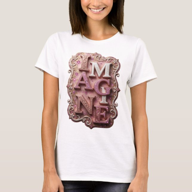 Sleek Pink IMAGINE Slogan Tee (Front)