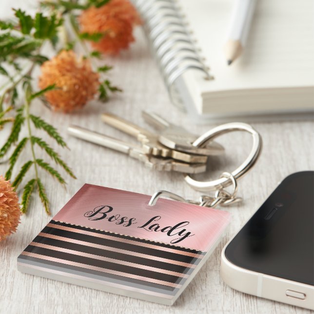 Sleek Pink Striped Boss Lady    Keychain (Front Right)