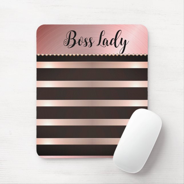 Sleek Pink Striped Boss Lady   Mouse Pad (With Mouse)