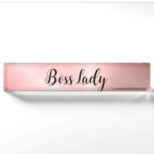Sleek Pink Striped Boss Lady Nameplate