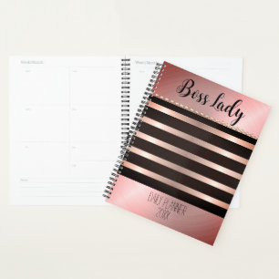 Sleek Pink Striped Boss Lady Planner
