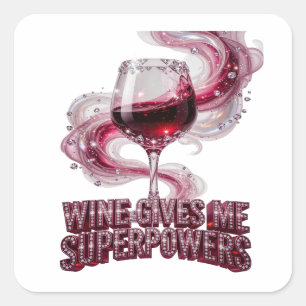 Sleek Pink WINE GIVES ME SUPERPOWERS Gift Sticker