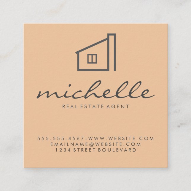 Sleek Real Estate Agent House Logo Square Business Card (Front)