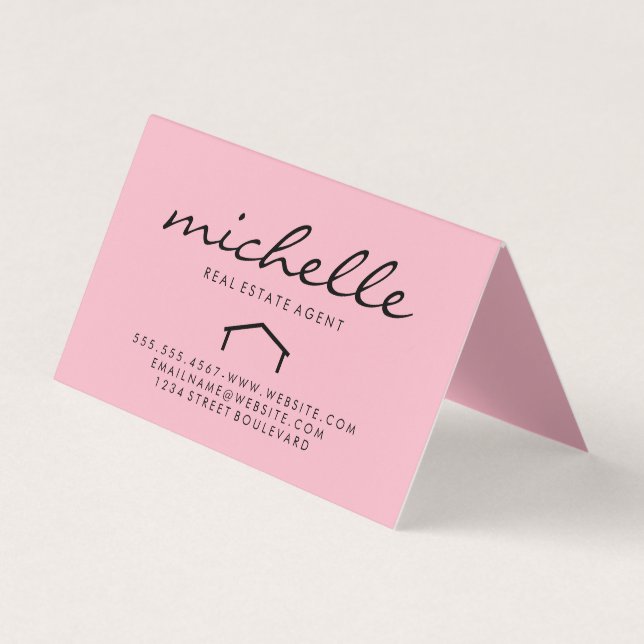 Sleek Real Estate Agent (pink) Business Card (Front)