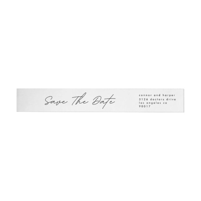 Sleek Romance | Black on White Save The Date |  Wr Wrap Around Label (Individual)