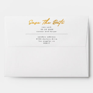 Sleek Romance Black White Save The Date Gold Envelope