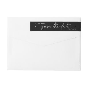 Sleek Romance   Silver on Black Save The Date    Wrap Around Label