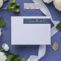 Sleek Romance Snow White Navy Blue Save The Date