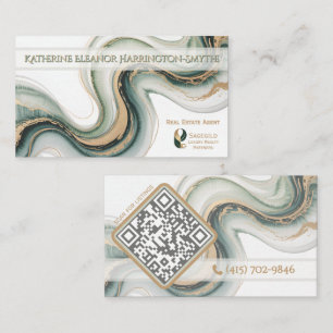 Sleek Sage Gold Marble Modern Realtor Logo QR Code Business Card