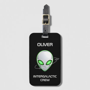 Sleek Sci-Fi UFO Alien Head Luggage Tag