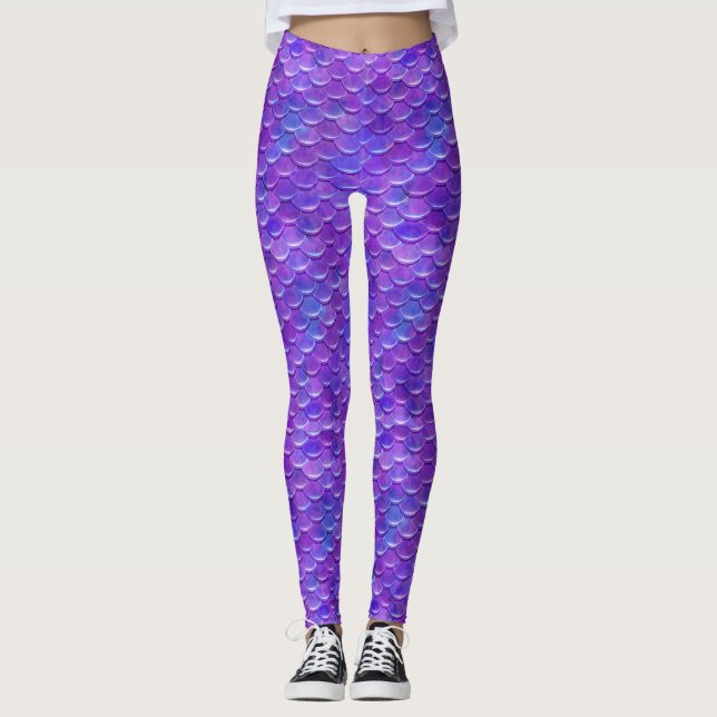 Sleek Shiny Purple Mermaid Scales Leggings (Front)