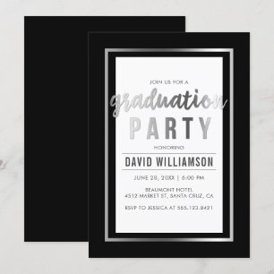 Sleek Silver & Black Typography Graduation Party Invitation