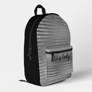 Sleek Silver Boss Lady Printed Backpack