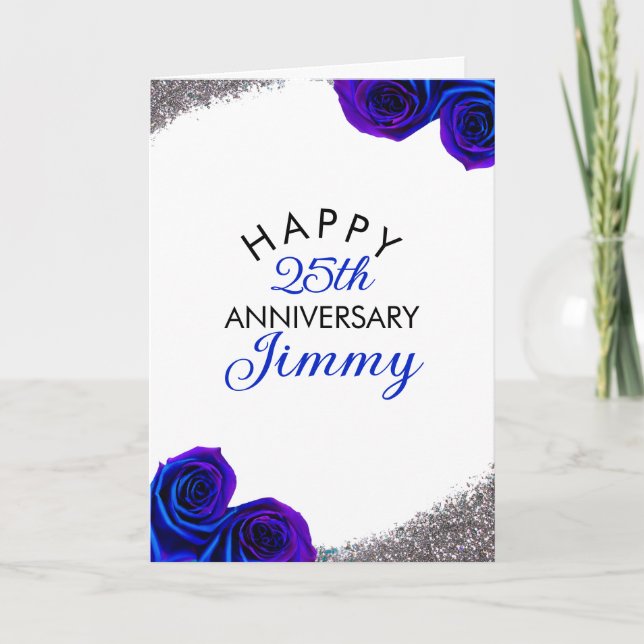 Sleek Silver Glitter Husband 25th Anniversary Card (Front)