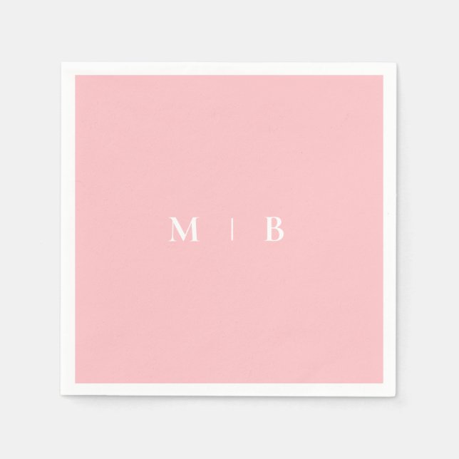 Sleek Simple Blush & White Monogram Napkins (Front)