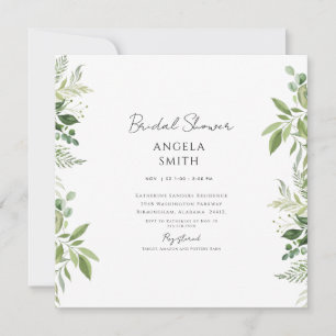 Sleek & Simple Foliage White Bridal Shower Square Invitation