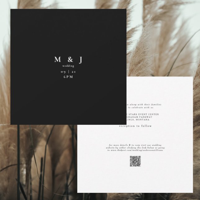 Sleek & Simple Modern B/W Square Wedding Invitation (Creator Uploaded)