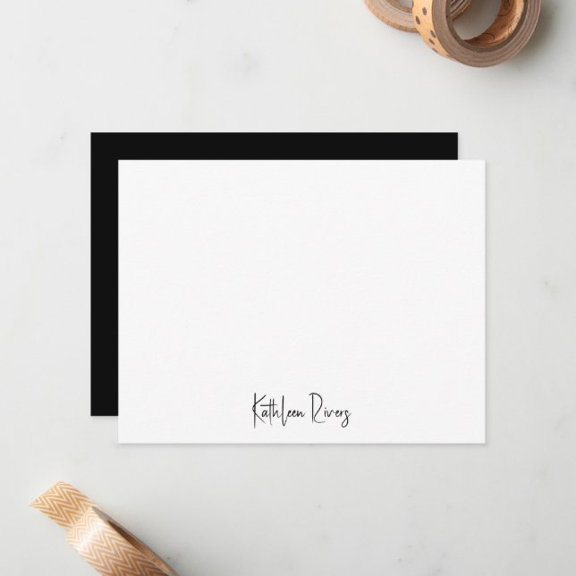 Sleek & Simple Modern Black & White Personalized  Card (Front/Back In Situ)