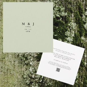 Sleek & Simple Modern Moss Green Square Wedding Invitation