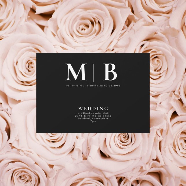 Sleek & Simple Monogram B/W No Parents Invitation (Creator Uploaded)