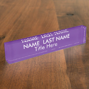 Sleek Simple Navy Purple Custom Desk  Nameplate