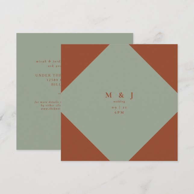 Sleek & Simple Sage & Terracotta Square Wedding Invitation (Front/Back)