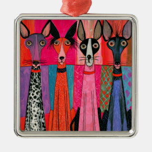 Sleek Skinny Bright-eyed Chihuahua Pups Metal Ornament