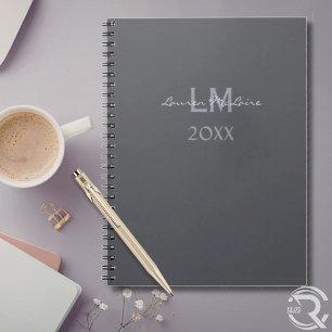 Sleek Slate Grey Corporate Professional Monogram Notebook