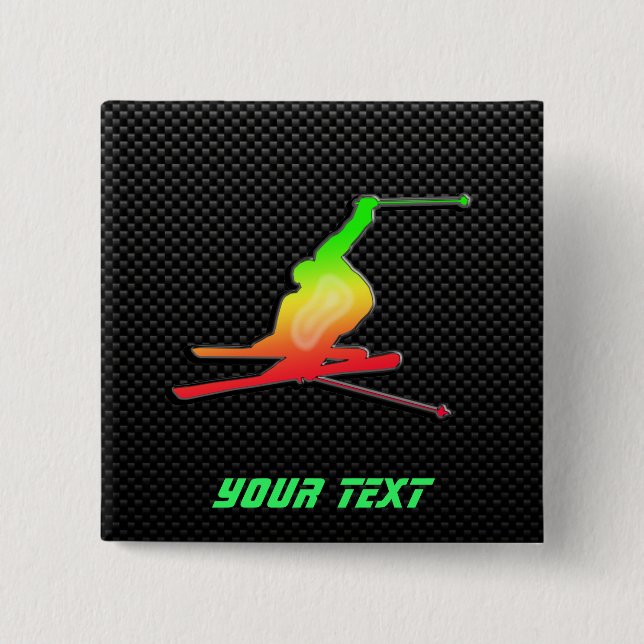 Sleek Snow Skiing 2 Inch Square Button (Front)