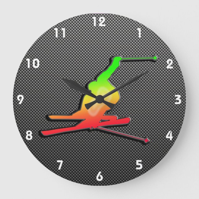 Sleek Snow Skiing Large Clock (Front)