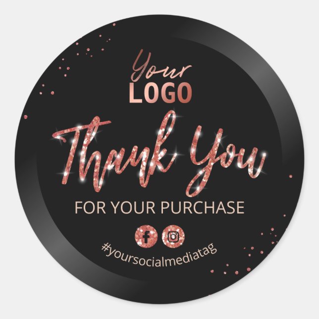 Sleek Sparkly Thank You For Your Purchase Classic Round Sticker (Front)