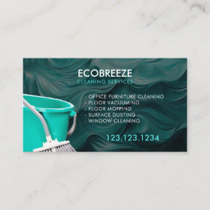 Sleek Teal Wave Office Cleaning Business Card