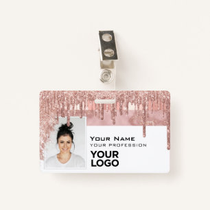 Sleek Trendy Glam Employee Photo Code Logo Name Badge