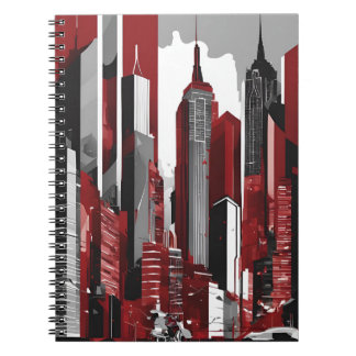 Sleek Urban Skyline Notebook – Bold Red, Black, an