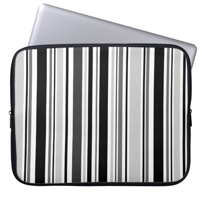 Sleek Varied Black, Grey, White Stripes Laptop Sleeve (Front)