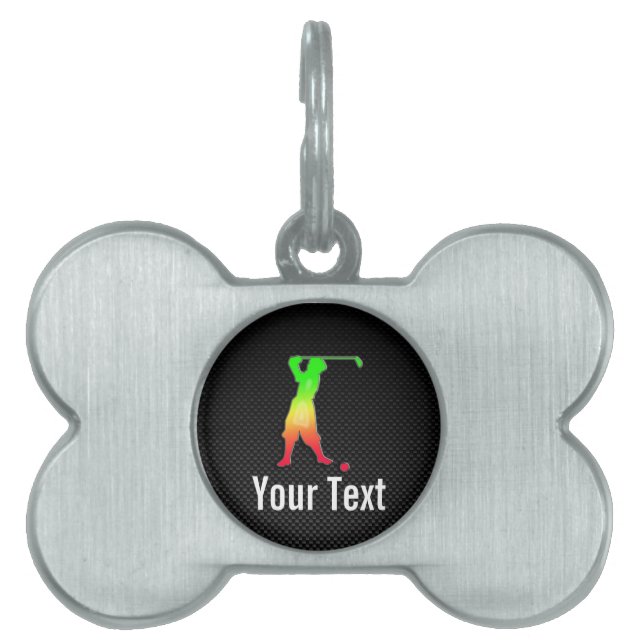 Sleek Vintage Golfer Pet Name Tag (Front)