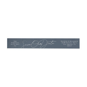 Sleek White Navy Blue Save The Date Return Address Wrap Around Label