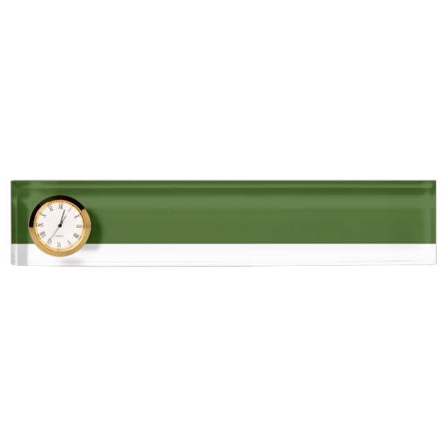 Sleek Winter Forest Green White Colour Block Clock Nameplate (Front)