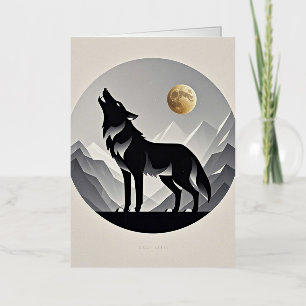 Sleek wolf silhouette black grey minimalist foil greeting card