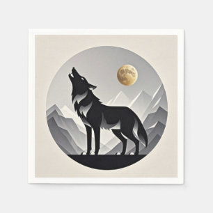 Sleek wolf silhouette black grey minimalist napkin