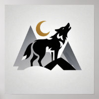 Sleek wolf silhouette howling crescent moon