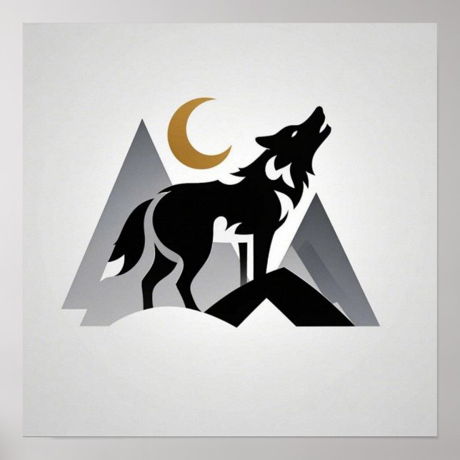 Sleek wolf silhouette howling crescent moon poster (Front)
