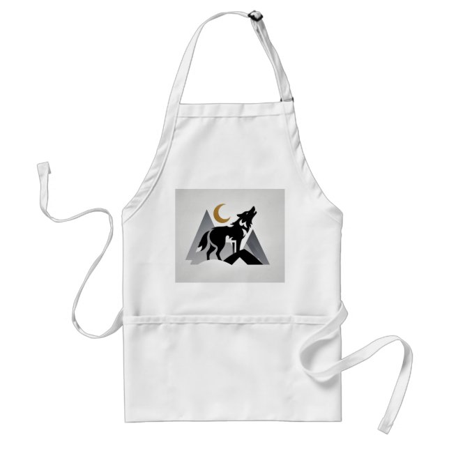 Sleek wolf silhouette howling crescent moon standard apron (Front)