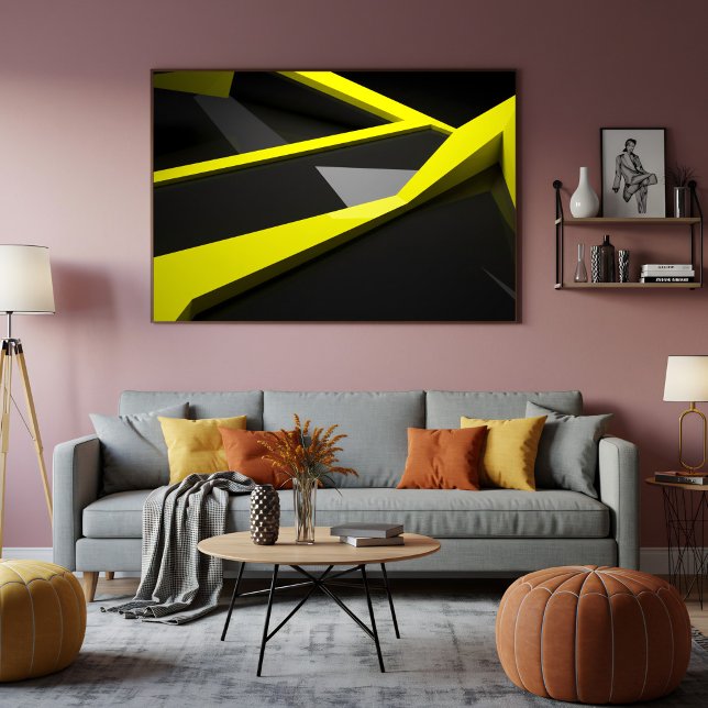 Sleek Yellow Black Geometric Abstract Shard Poster (Creator Uploaded)