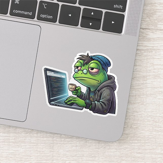 Sleep Deprived Frog Programmer Coding Sticker (Detail)