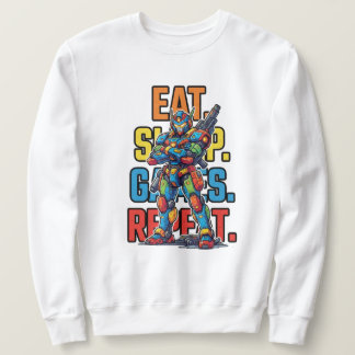 Sleep Games Token Mecha, Eat, Sleep, Games, Repeat Sweatshirt