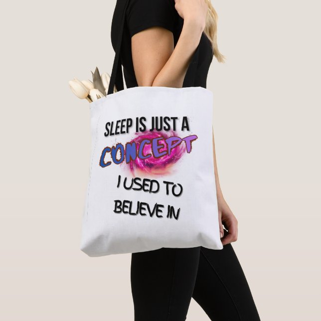 Sleep Is Just a Concept – Perimenopause Cosmic Tote Bag (Close Up)