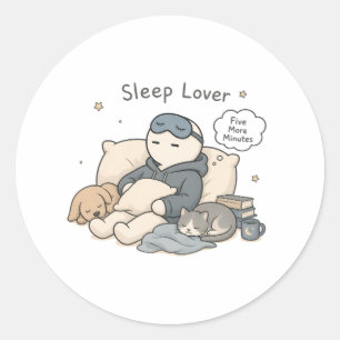 Sleep Lover Five More Minutes Funny Sleep Meme Classic Round Sticker
